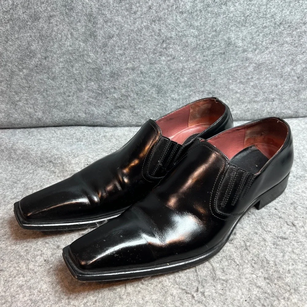 Jo Ghost Mens Black Leather Square Toe Slip On Loafers Made in Italy Size 42